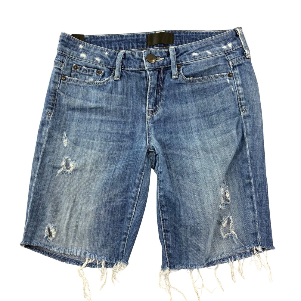 Vince Denim Bermuda Shorts Women 26 Blue Distressed Raw Hem Mid Rise Jean Cutoff